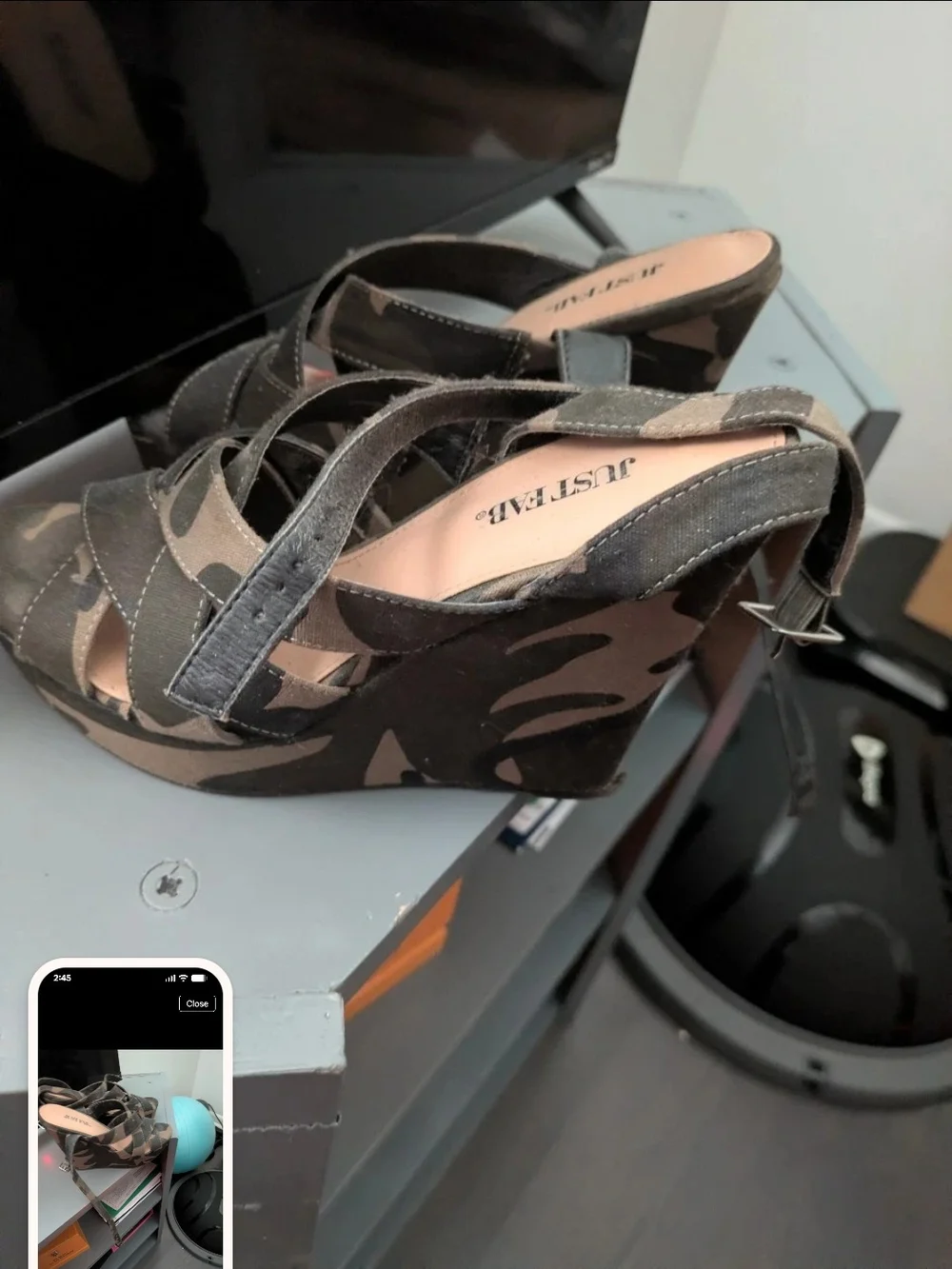 JustFab Camouflage Strappy Wedge Sandals - Brown & Black